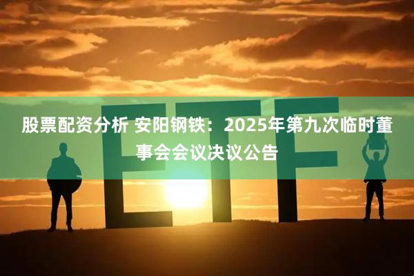 股票配资分析 安阳钢铁：2025年第九次临时董事会会议决议公告